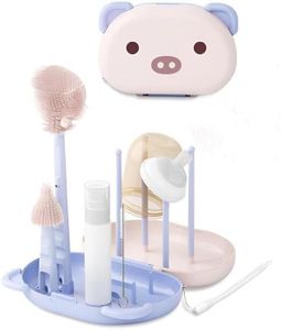 6 in 1 Bottle Brush Cleaner Set with Drying Rack,Bottle Brush and Straw Cleaner Brush Set, Straw and Nipple Brush, Soap Dispenser and Storage Box,Home & Travel - Ideal Gifts for Baby (Purple)