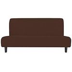 Easy-Going Stretch Sofa Slipcover Armless Sofa Cover Furniture Protector Without Armrests Slipcover Soft with Elastic Bottom for Kids Spandex Jacquard Fabric Small Checks(Futon,Coffee)