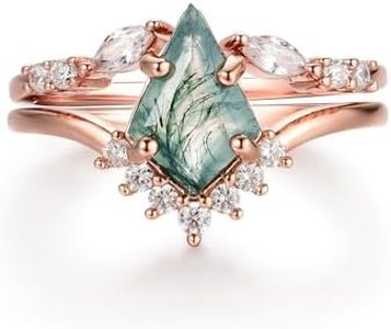 Natural Moss Agate Gemstone Genuine 925 Sterling Silver Ring for Women Kite Cut Women's Ring Set for Engagement Silver 925 Jewelry, 925 Sterling Silver,Rose Gold,Gemstone,Metal,Silver, Agate