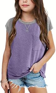 Imily Bela Girls T Shirts Kids Tops Casual Short Sleeve Raglan Summer Clothes with Pocket Deep Purple