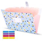 KONVINIT Expanding File Folder A4 Letter Size 8 Pockets Floral Printed Accordion Document Organizer with Snap Button,Blue Cover