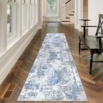 famibay Modern Abstract Runners for Hallways with Rubber Backing 2x10 Runner Rug Non Slip Washable Hallway Rug Runner Long Soft Flurry Printed Carpet Floor Runners for Hallway Foyer Kitchen(Blue Grey)