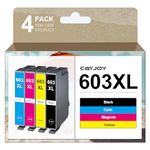 CATJOY 603XL Ink Cartridges Multipack Replacement for Epson 603 XL for Expression Home XP-3100 XP-4100 XP-2100 XP-2105 XP-3105 Workforce WF-2810 WF-2830 WF-2835 (Black Cyan Magenta Yellow，4-Pack)