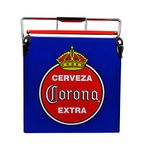 Corona Retro Ice Chest Cooler with Bottle Opener 13L (14 qt), 18 Can Capacity, Blue and Red, Vintage Style Ice Bucket for Camping, Beach, Picnic, RV, BBQs, Tailgating, Fishing