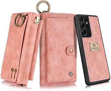 Yidai-Silu iPhone 14 Pro Max 2-in-1 PU Leather Case Wallet 【Detachable Cover, Purse, Wrist Strap】 Magnetic Zipper Flip Case Card Holder Finger Clip Cover for iPhone 14 Pro Max 6,7" - Rose