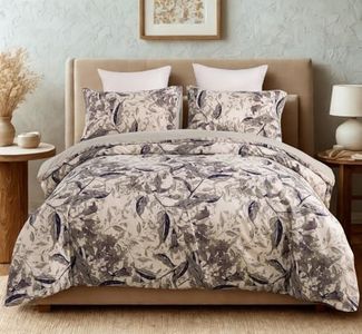 Tache Elagant Abstract Whimsical Wispy Leaf Floral Neutral Monochromatic Taupe Grey Purple Soft Microfiber Zipper Duvet Cover, King