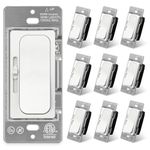 [10 Pack] BESTTEN Quiet Dimmer Light Switch, Smooth Slide Dimmer Switch with Wide Compatibility Range, Single Pole or 3 Way, for Dimmable LED, CFL, Incandescent, Halogen, cETL Listed, White