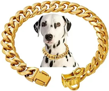 Stainless Steel 18K Gold Dog Collar with Secure Locking Buckle – 15MM Cuban Link Chew-Proof Chain for Small, Medium & Large Dogs