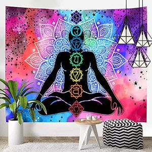 Meagtlva Wall Tapestry, Seven Chakra Tapestry, Yoga Meditation Wall Tapestries Home Decor, Hanging Colorful Buddha Mandala Tapestry for Living Room Studio Room (59x51 IN, Yoga)