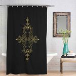 Rightgifting Self-Designed Black Water Repellant Polyester Shower Curtain with Hooks - 48 X 84 Inches