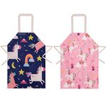 metagio 2 Pcs Kids Aprons, Cartoon Style Boys Girls Apron for Cooking Baking Art Painting Gardening (Blue ＆ Pink)