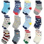 ELUTONG Toddler Baby Grip Socks-Cute Kid's Non Slip Socks-12 Pairs Of Baby’s Socks Suitable Baby Kids Aged 1-3 Years