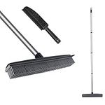 Rubber Broom with Squeegee Fur and LongHandle, Carpet Rake and Lint Brush Set for Pet Dog Cat Hair RemovalTool, Sweeping Rug Brush Indoor Outdoor,Push Broom for Soft Carpet,Tile,Wooden Floor