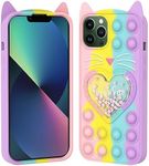 Asgens Fidget Pop Case for iPhone 13 Pro, Cute Cartoon Lucky Cat Quicksand Bling Stars Push Bubbles Shockproof Silicone Soft Phone Case for Apple iPhone 13 Pro 6.1 inch