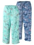ENJOYNIGHT 2 Pack Womens Capri Pajama Pants Lounge Sleep Bottom with Pockets(X-Large, BL+Butterfly)