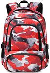 BLUEFAIRY Boys Camo Backpacks for Kids Elementary School Bags Kindergarten Bookbags Girls Camouflage Overnight Weekend Bag (Red Camo)