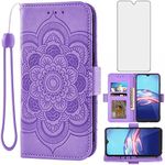 Asuwish Compatible with Moto E 2020 Motorola E7 Wallet Case and Tempered Glass Screen Protector Flip Card Holder Cell Phone Cover for MotoE MotoE7 E 7 7E 7th Generation Gen XT2052DL XT2052-1 Purple