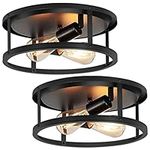 XPEHK 2 Pack Flush Mount Ceiling Light,Industrial Farmhouse Ceiling Light Fixture, Matte Black Flush Mount Light Fixture for Kitchen Dining Room Entryway Hallway,E26 Base (2-Light 13Inch)