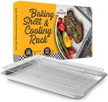 Checkered Chef Baking Sheet and Cooling Rack Set - 13 X 18 Inch Aluminum Cookie Sheet Tray w/ Stainless Steel Rack - Heavy Duty, Oven Pans, and Wire Rack for Cooking - 1 Pack