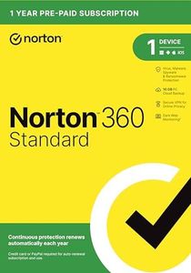 Norton 360 Standard 2024, Antivirus software for 1 Device with Auto Renewal – Includes VPN, PC Cloud Backup & Dark Web Monitoring [Key Card]