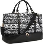 Weekender Overnight Bags for Women and Men Oversized Leather Weekend Travel Duffle Bag with Shoe Compartment, 03 Polyester Black&White, Ethnic Style