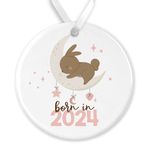 Ceramic Born In 2024 Hanging Plaque - Newborn Keepsake Gift for Baby Girl/Granddaughter/Niece/Goddaughter (Pink, Ceramic Plaque)