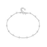 Amberta 925 Fine Sterling Silver 3.2 mm Adjustable Anklet - Ball Bead Chain Ankle Bracelet - 9" to 10" inch - Flexible Fit