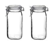 Bormioli Rocco ‘Fido’ Airtight Glass Jars with Clip Lids Set of 2 (1.6L) – Medium Food Storage Containers/Fermenting Jars – Ideal for Storing, Pickling & Preserving – Premium Food-Grade Glass