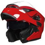 ILM Motorcycle Dual Visor Flip up Modular Full Face Helmet DOT with 7 Colors (Small, Bright RED)