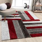 Tauhid Carpet Handwoven Super Soft Modern Area Premium Shag Collection Rugs for Your Bedroom Carpet 8x8 Square Red Grey.