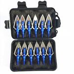 e5e10 Blue Steel Flat Broadheads with 2 blades 100 Grain Hunting Arrow Tips Screw Thread 0.9" Cut Archery Arrowheads + 1 pcs Black Broadhead Case Plastic Portable Case for Arrowheads (12pcs)