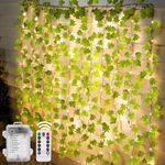 Joycome Fairy Lights for Bedroom 10M 100 LED Fake Ivy Garland Artificial with Lights, Remote Control, 8 Modes Waterproof Vines String Lights Battery Powered for Balcony Jungle Room Garden Decorations