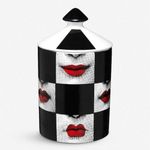 AlphaDesignLuxe Home Decor Candle Holder Ceramic Candle Jar Aromatherapy Candles Decor Luxurious Design Large 12 oz (Red Lips Black Squares)