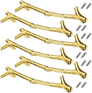 6 Asas de Moldes de Bandeja Asas de Moldes de Bandejas de Resina Asas de Acero Inoxidable con Forma de Ramas con Juegos de Tornillos para Molde de Bandeja de Servicio, 4,8 Pulgadas, Color Oro