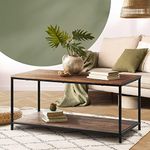 Oikiture 2 Tier Coffee Table with Wooden Top and Metal Frame Sofa Side Table