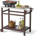 TORVA Outdoor Prep Cart,Portable Dining Table for Pizza Oven, Double-Shelf Patio Grilling Backyard BBQ Grill Cart(Brown Color)