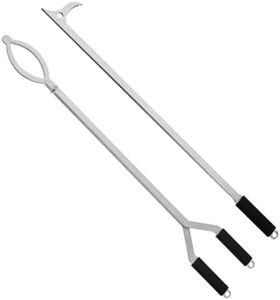 40" Stainless Steel Fire Log Tongs Firewood Grabber and Fire Poker Set,Large Fire Pit Tool Outdoor/Indoor Bonfire Campfire Backyard Deck Camping Log Grabber Safely Moves Firewood