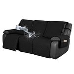 Easy-Going Waterproof Recliner Sofa Cover with Pocket, 1-Piece Reversible Couch Cover for 3 Seat Recliner, Washable Protector with Elastic Straps for Kids, Pets (Recliner Sofa, Black/Beige)