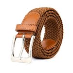 Woodland Leathers Elastic Braided Belt, Unisex Men Women Casual Stretch Woven Belt (Brown, Medium-Large)