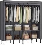 SONGMICS Wardrobe Closet, 67.3 Inch Large Capacity Portable Closet, Clothing Rack, 25 mm Dia,Thick Steel Tubes, Clothes Organizer with Fabric Cover, 4 Hanging Rails, 8 Shelves, Dove Gray URDR094G01