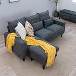 Panana 3 Seater Sofa Couch with Footstool Solid Wood Legs, Fabric Linen Or Faux Leather, Choice of Design and Color