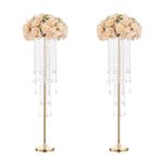 Tall Vases Wedding Centerpieces for Tables - 39.4" Gold Flower Vase with Chandelier Crystal, Centerpiece Table Decorations, Metal Flower Stand for Wedding, Reception, Party, Events, Home Décor, 2 Pcs