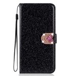 Glitter Case for Samsung Galaxy S5 Bling Glitter Black Shiny Leather Case Shell Wallet Premium PU and Glitter 3D Butterfly Rhinestone Cover for Samsung Galaxy S5/S5 Neo