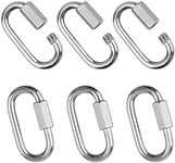 INCREWAY 6-Pieces M5 Quick Chain Links, 304 Stainless Steel D Shape Locking Carabiner Quick Link Chain Connector Keychain Buckle
