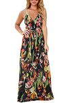 YAMTHR Women's Summer Dresses Floral Print V Neck Sleeveless Maxi Long Dress(183Black, Large)