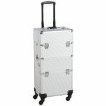 Yaheetech Professional Makeup Trolley 3 in 1 Rolling Artist Train Case Cosmetic Organizer Makeup Case with Wheels Silver