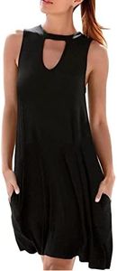 PBNBP Women's Beach Mini Cover Up Tank Sleeveless Round Neck Summer Solid Color Cover Up Flowy Flared T Shirt Comfy Cover Up Vestidos