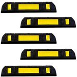 LADWA 600 mm Rubberised Car Wheel Parking Stopper with Reflective Yellow Tape, Heavy Duty Garage Floor Parking Curb for Car Safety and Parking Control, Pack of 5