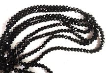 OMX 255 Beads (85 to 95 Beads in 1 Line), 3 Line, Crystal Glass Beads Roundelle for Jewellery Making, Craft Works - 6MM Size (Black)