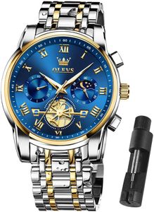 OLEVS Watch Men,Mens Watches for Men Blue Big Face Classic Waterproof Chronograph Luxury Business Silver Gold Stainless Steel Classy Casual Mens Wrist Watch for Men Large Face Original Watches,relojes para hombres